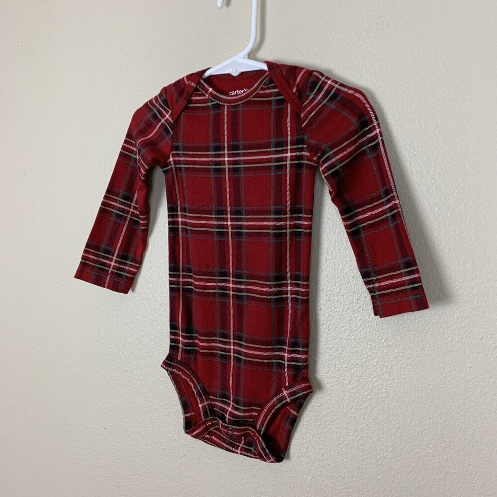 Carter’s Long Sleeve Bodysuit Red Plaid Tartan Holiday Christmas Baby 12 Months - Picture 4 of 10